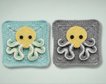 Patrón cuadrado de pulpo abuela: patrón digital en PDF con motivo marino 3D