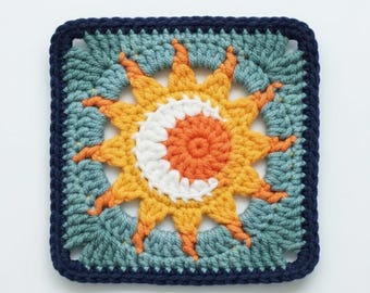 Patrón de Cuadrado de la Abuela a Crochet Sol y Luna: Descarga Digital en PDF