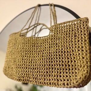 Handknitted Raffia Bag, Handmade Crochet Shoulder Tote, Raffia Handmade Tote, Large Beach Bag, Straw Summer Bag, Handmade Raffia Bag