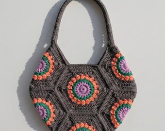Retro Chic Hobo Bag, Granny Square Bag, Crochet Shoulder Purse, PDF Crochet Pattern