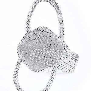 Silver Bead Metallic Bag, SILVER Bead Pouch Bag, Silver Women Tote, Silver Evening Clutch, Party HandBag, Wedding Bag, Party Bag, Gift