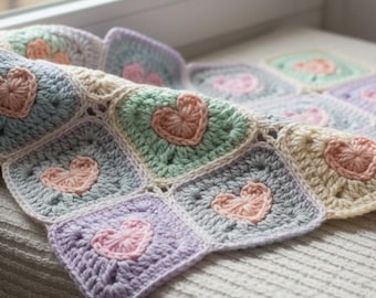Patrón de crochet para mantas de San Valentín (cuadrado de abuela con corazón romántico) (Tutorial en PDF)