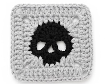 Patrón de crochet cuadrado de abuela con calavera (impresión digital en PDF), motivo espeluznante para mantas y bolsos