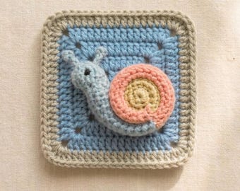 Cuadrado de la abuela caracol, motivo animal para manta, patrón de ganchillo de caracol, PDF digital de ganchillo