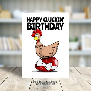 Printable Birthday Card 5&quot;x7&quot;, Funny Chicken Birthday Card, Greeting Card, Print at Home, Printable Envelope, PDF Files, Digital Download