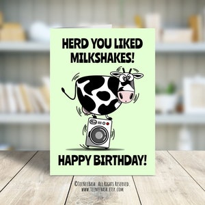 Printable Cow Birthday Card, Funny Cow Milkshake Greeting Card, Dairy Cow Card, Cute Farm Cow Birthday Card, PDF Instant Digital Download