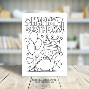 Printable Dinosaur Colouring In Birthday Card For Kids, Childrens Dinosaur Birthday Card, Cute Greeting Card For Child, PDF Printable Card