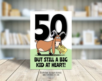 Tarjeta divertida de cumpleaños número 50: Niño grande de corazón (Descarga digital en PDF)