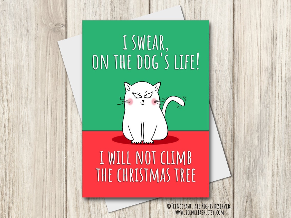 Printable Cat Christmas Card Funny Christmas Card Cat Holiday Card ...