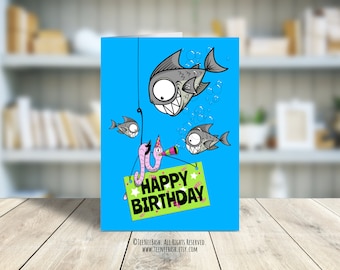 Tarjeta de cumpleaños divertida de pesca, imprimible 5x7 (descarga digital)