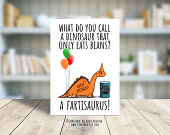 Tarjeta de cumpleaños de dinosaurio divertido: Fartisaurus Pun (Descarga digital)