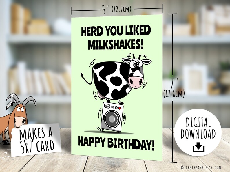 Printable Cow Birthday Card, Funny Cow Milkshake Greeting Card, Dairy ...