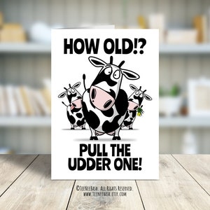 Printable Birthday Card 5&quot;x7&quot;, Cute Funny Cow Themed Greeting Card, Print at Home, Includes Printable Envelope, PDF Files, Digital Download