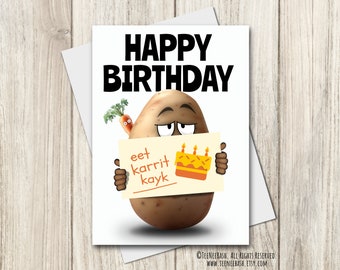 Tarjeta de cumpleaños divertida con pastel de zanahoria, regalo vegano/vegetariano para jardineros (PDF)