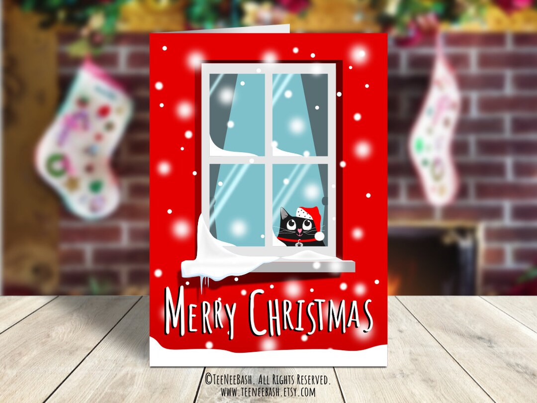 Cute Cat Christmas Holiday Printable Card, DIY Print at Home PDF ...