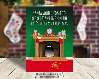 Tarjeta navideña con un gato gracioso, saludo de Papá Noel vengativo (PDF)
