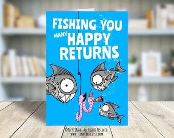 Tarjeta de cumpleaños divertida con temática de pesca: ¡Feliz cumpleaños! (PDF)