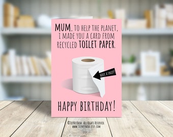 Tarjeta de cumpleaños divertida con diseño de papel higiénico para mamá (PDF imprimible)