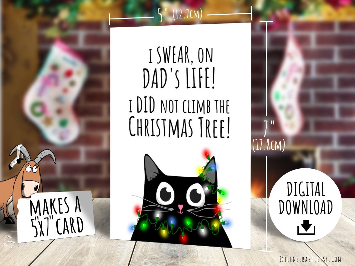 funny cat christmas card for dad: printable holiday card (pdf) - etsy