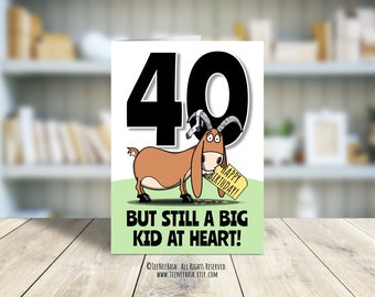 Tarjeta divertida de cumpleaños número 40: Diseño de cabra grande (Descarga digital en PDF)