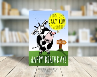Tarjeta de cumpleaños divertida con vaca para tu mejor amiga (descarga en PDF)