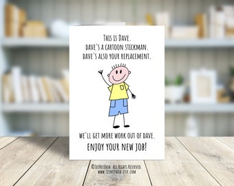 Tarjeta de nuevo trabajo divertida, reemplazo de dibujos animados (archivos PDF)