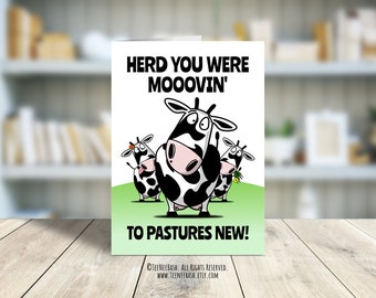 Tarjeta de despedida para un compañero de trabajo: Diseño divertido de vaca (Descarga digital en PDF)