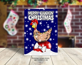 Tarjeta navideña divertida con pollos, Feliz Navidad cacareando (Archivos PDF)