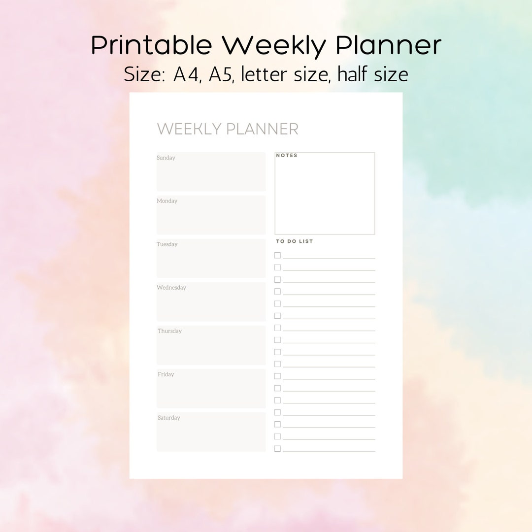 Weekly Planner, Printable Planne R, Minimal List. Instant Download PDF ...