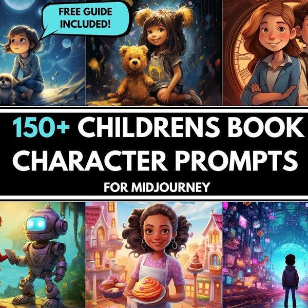 150+ Children's Book Character Midjourney Prompts, AI Art, Digital Download, Digital Art, Kids, Parents, Prompt Engineering, Storybook Art