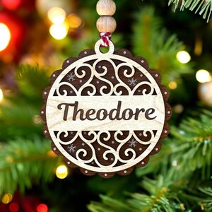 Personalized Wooden Snowflake Bauble, Festive Scandinavian Holiday Ornament with Name, Custom Rustic Christmas Tree Décor for Home or Office