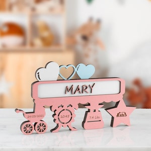 Regalo de anuncio de nacimiento de niña / Letrero de carta natal con estadísticas / Recuerdo de nacimiento de bebé de madera 3D personalizado / Regalo para recién nacido / Regalo para padres