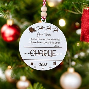 Santa's Sleigh and Flying Reindeer with Custom Name and Message for a Special Holiday Gift, Personalized Christmas Bauble, Wish Dear Message
