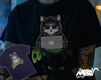 T-shirt Coder Cat : cadeau pour programmeur Tech Geek