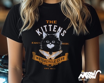 おもしろ猫バイカーTシャツ：ヴィンテージモーターサイクルクラブTシャツ