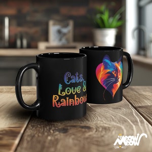 Rainbow Cat Mug, Cats, Love & Rainbows Coffee Cup, Ideal Gift for Cat Lovers