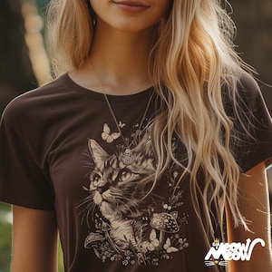 Cottagecore Woodland Cat Unisex T-Shirt, Nature-Inspired Cat Design, Perfect Gift for Cat Lovers