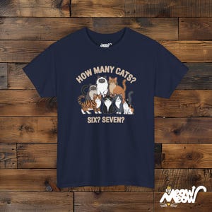 Funny Cat Mom T-Shirt, How Many Cats, Unisex Tee Navy