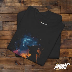 Mystical Witch and Cat T-Shirt - Halloween Witchy Vibes Tee - Cosmic Cat Lover Gift image 4