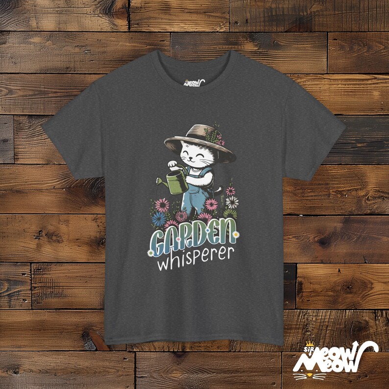 Cute Cat Gardener T-shirt in Dark Grey Color