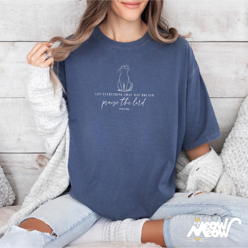 Comfort Colors Religious Cat Shirt | Praise the Lord Jesus Shirt Tee | Bible Verse Faith T-Shirt image 2