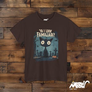 Spooky Black Cat Halloween T-Shirt: Unisex Witch Cat Tee Dark Chocolate