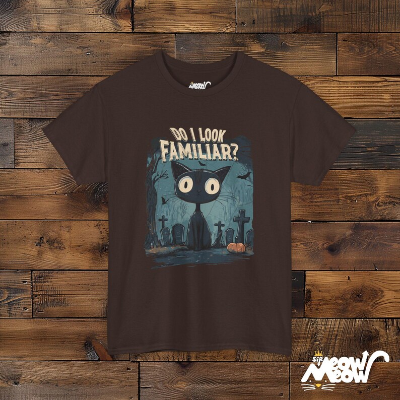 Spooky Black Cat Halloween T-Shirt: Unisex Witch Cat Tee Dark Chocolate