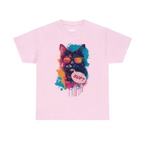 Graffiti Paint Drip Cat T-Shirt, Streetwear Style Light Pink