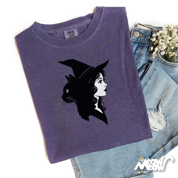 Witch & Black Cat T-Shirt: Gothic Comfort Colors Tee