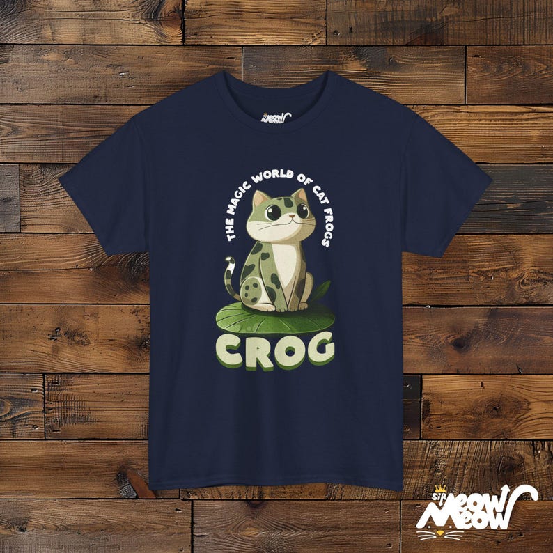 Crog Cat Frog T-Shirt - Funny Animal Lover Gift - Quirky Amphibian Cat Design Navy