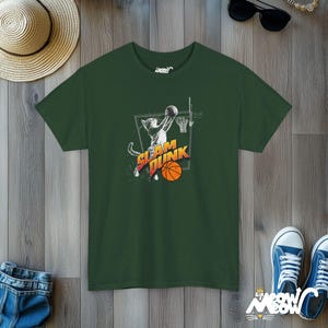Slam Dunk Cat T-Shirt: Basketball Fan Gift Forest Green