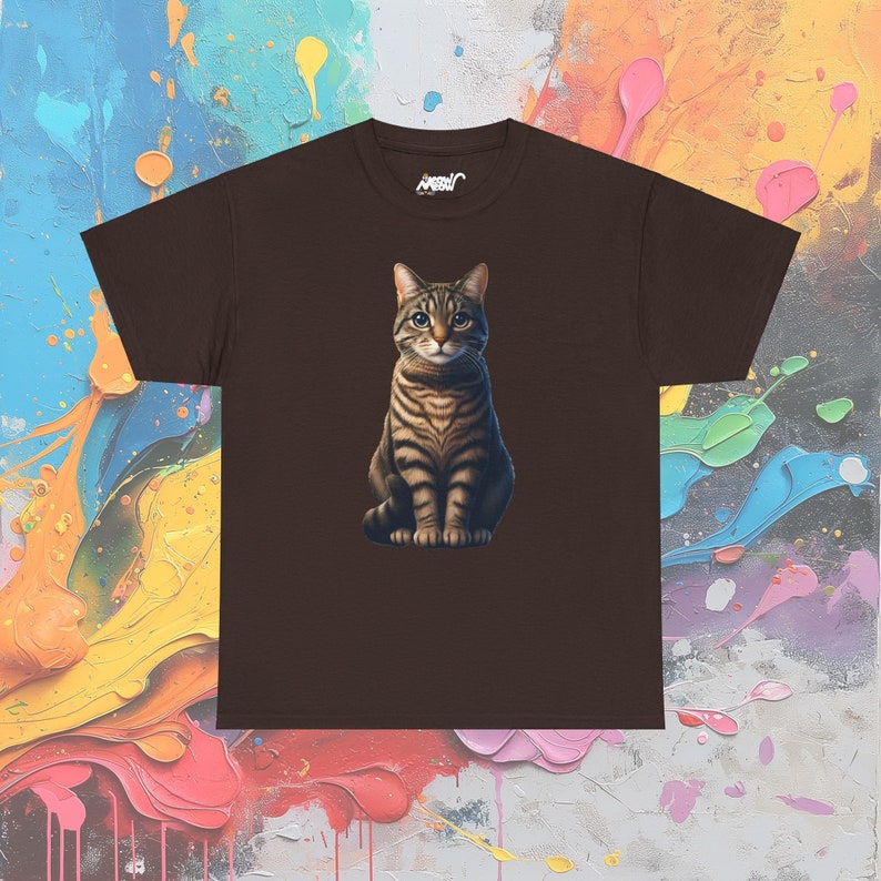 Double Sided Tabby Cat T-Shirt, Front & Back Feline Design, Unique Unisex Cat Lover Tee Dark Chocolate