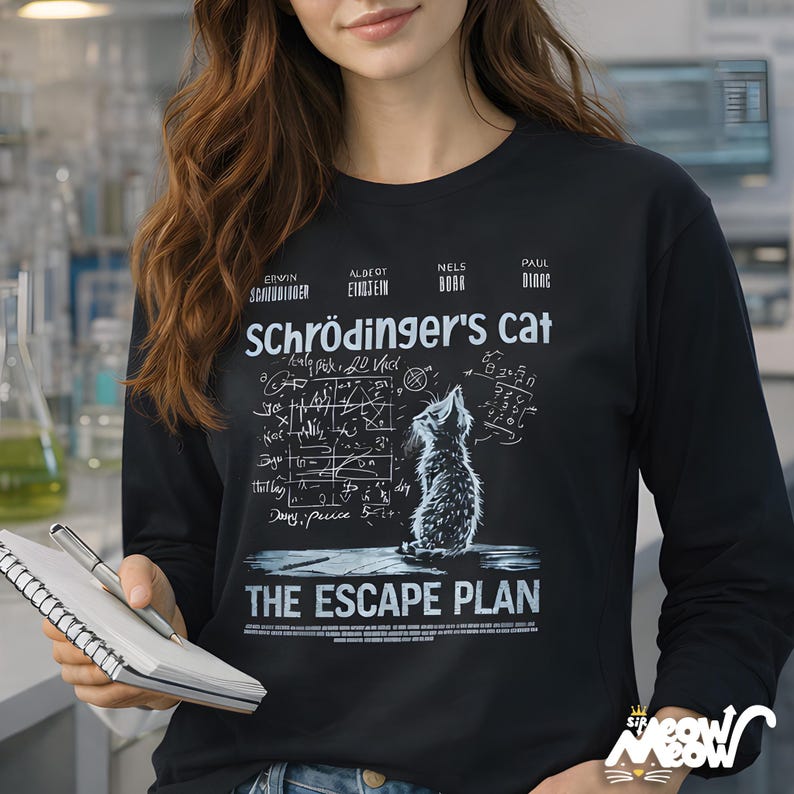 Schrödinger's Cat T-Shirt: Funny Physics Science Long Sleeve Unisex Tee image 1