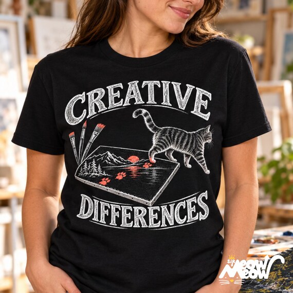 Creative Differences Cat T-Shirt, Funny Artist Cat and Paw Prints, Art Lover Gift, Gildan 5000